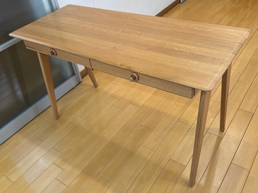 オーク無垢材　デスク 学習机 幅120cm 引出付　寝室にも　高さ70cm