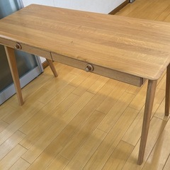オーク無垢材 デスク 学習机 幅120cm 引出付 寝室にも 高さ70cm