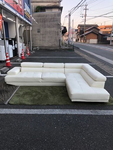 カウチソファ モダンデコ プレミアムEPUホワイト ※少々汚れあり 自社配送時代引き可※現金、クレジット、スマホ決済対応※