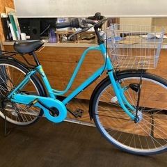 【前輪タイヤ・チューブ新品！】 LEDオートライト　6段変速　26インチ自転車　ターコイズ 前輪タイヤ・チューブ新品！】 LEDオートライト 6段変速 26インチ