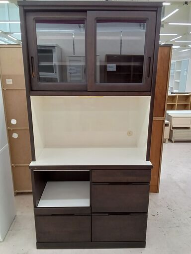 ★ジモティ割あり★ 河口家具 食器棚 ダークブラウン W96×D47×H195 クリーニング済み TC4828