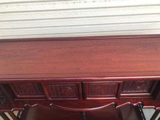 唐木 茶箪笥 唐木家具】花梨 茶棚 飾り棚 違い棚 透かし彫り 高級銘木