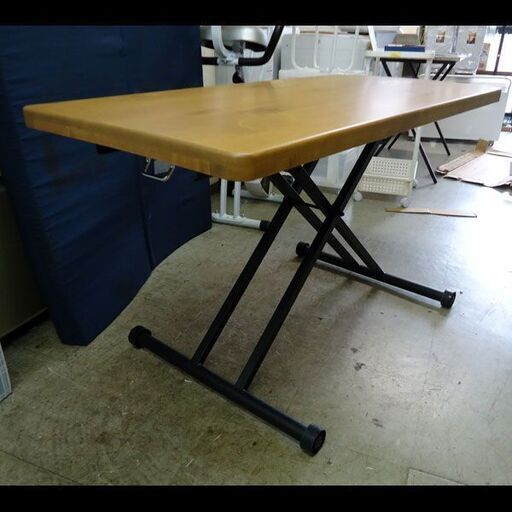 札幌限定配送/お引き取り可◆家具★東馬◆アルダー材◆リフティングテーブル◆昇降式◆ナチュラル系◆W120 D60 H23〜71