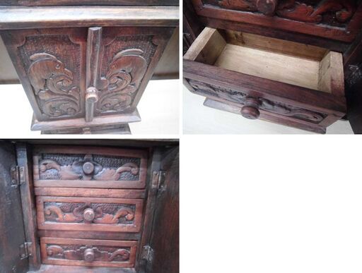 アジアン家具 収納家具 小物入れ 幅24×奥行16×高さ44cm 木製 ブラウン系 引き出し収納 アジアン雑貨 インテリア 苫小牧西店 - 小物入れ