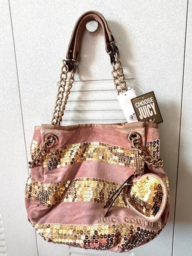★新品★JUICY  キラキラバッグ　ピンク×ゴールド　ベロア
