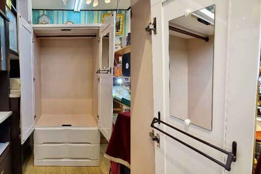 引き取り限定！ワードローブ クローゼット ハンガーラック 鏡付き 高さ175cm ワードローブ 引出し2個 クローゼット ハンガーラック ホワイト 鏡面