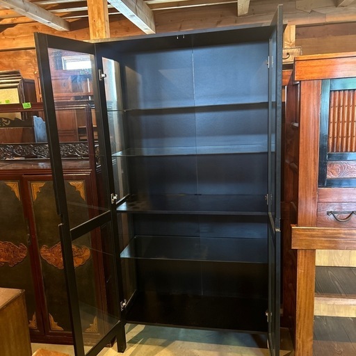 黒レトロガラス棚 ガラス棚 アンティーク ガラス棚 アンティークガラス