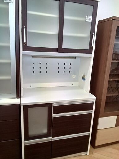 ★ジモティ割あり★  食器棚 ダークブラウン H200×D49×W89 クリーニング済み TK3024