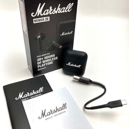 【中古品】マーシャル Marshall ワイヤレスイヤホン MINOR IV ブラック Bluetooth 動作確認済み 箱/充電ケース/充電ケーブル有り