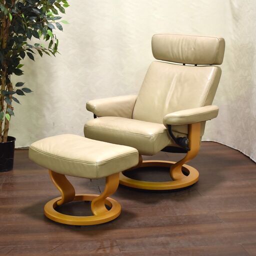 ≪zyt1618ジ≫ EKORNES/エコーネス ストレスレスチェア オリオン? オットマン付属 ベージュ系 パーソナルチェア/1人掛けソファ/中古家具/宮城県仙台市 60804-04