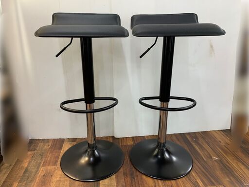 カウンターチェア バーチェア 昇降付き 2脚セット ブラック