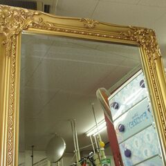 R320 アンティーク調ゴルド 全身ミラー、スタンド付き、幅50cm Used・美品