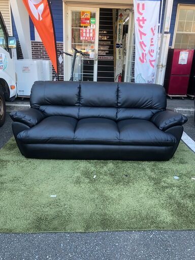 3人掛けソファ ニトリ ソファ 合成皮革 黒 幅205cm 参考価格79,990円自社配送時代引き可※現金、クレジット、スマホ決済対応※【送料に設置込】