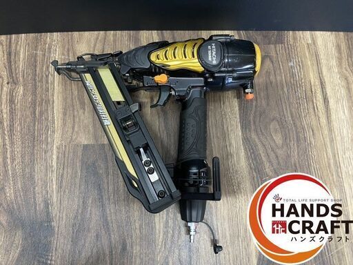 【中古】日立 高圧フロア用釘打機 NT50HMF 使用釘サイズT1823F～T1850F 使用釘長さ32～50mm 使用空気圧力1.76～2.26MPa（18～23kgf/㎠） ケース,取扱説明書,保護メガネ,ノーズキャップ付