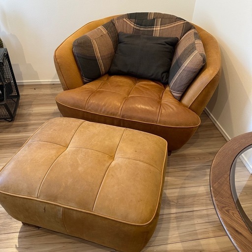 完売品】オピアム レザー ソファ専用スツール L-1 キャメル ソファ