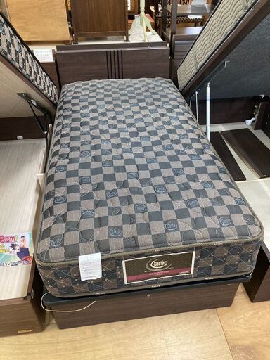 【愛品倶楽部柏店】跳ね上げフレームシングルベッド/フレーム：ドリームベッド 収納付き跳ね上げ/マットレス：サータ/Serta ポスチャー55 コンフォートCQ 厚さ30cm