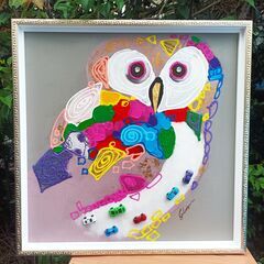 ☆大迫力＆かわいい!!お届け可!!☆ オイルペイントアート ふくろう