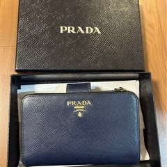 【ネット決済・配送可】PRADA ネイビー 二つ折り財布 