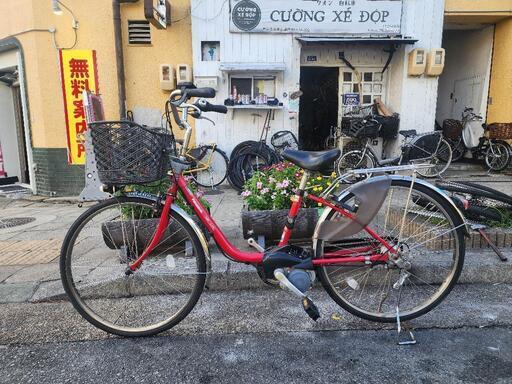 電動自転車　パナソニック　２６インチ　バッテリー　充電器　付き　３変速　赤　配達可能