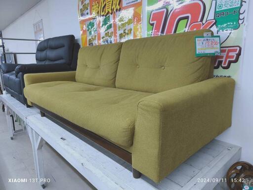 ★785　3人掛けソファ　カーキ　【リサイクルマート宇宿店】