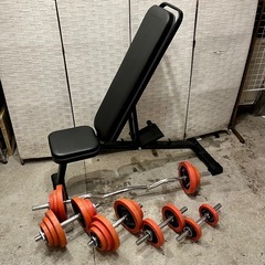 《売約済》【武蔵小山店】LEADING EDGE インクラインベンチ IROTEC アイロテック ラバーダンベル プレート 5KGx6 2.5KGx8 1.25KGx8 ダンベルシャフト4本 EZバー 1本 セット販売 ダンベル 筋トレ トレーニング 鉄アレイ 可変式