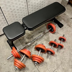 《売約済》【武蔵小山店】LEADING EDGE インクラインベンチ IROTEC アイロテック ラバーダンベル プレート 5KGx6 2.5KGx8 1.25KGx8 ダンベルシャフト4本 EZバー 1本 セット販売 ダンベル 筋トレ トレーニング 鉄アレイ 可変式