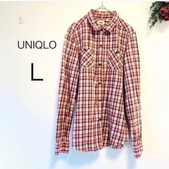 【UNIQLO】コットンチェックシャツ(L)ピンク系　ネルシャツ　長袖