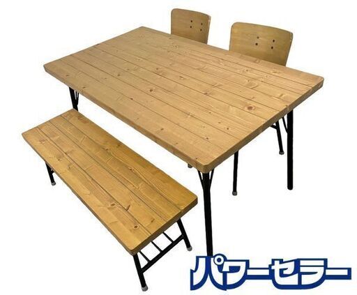 ニトリ ダイニング4点セット アウロス テーブル/チェア2脚/ベンチ オーク突板 アイアン インダストリアル 中古家具 店頭引取歓迎 R8706