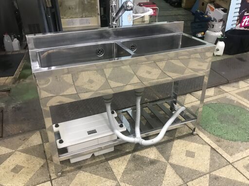 ２槽シンク　1200*450*800BG90*60　シングルレバー付き　グリストラップ付き　中古