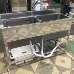 ２槽シンク　1200*450*800BG90*60　シングルレバー付き　グリストラップ付き　中古