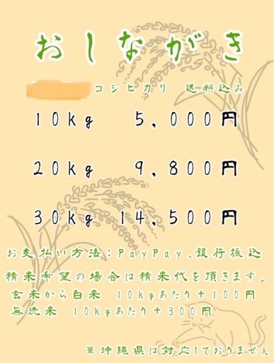 令和６年度　茨城県産　コシヒカリ30kg 【受付場所】