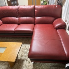 L字型カウチ付きソファー　革製
