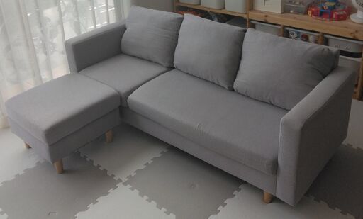 K【直接引取】3人掛けソファ オットマン付き コンパクト カウチソファー ふっくら背もたれ おしゃれ 北欧