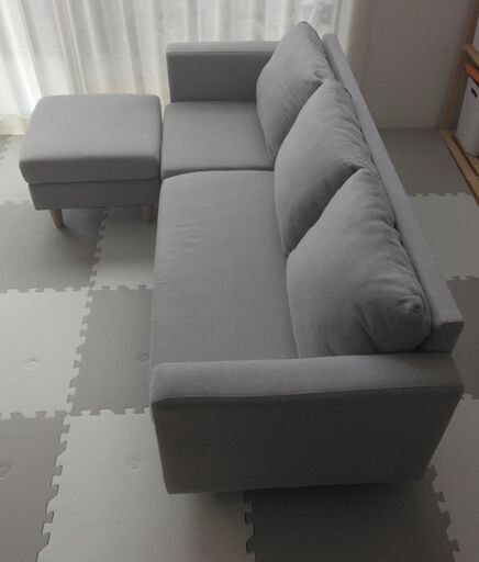 K【直接引取】3人掛けソファ オットマン付き コンパクト カウチ 