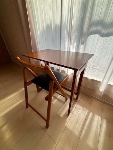 ぼん家具 折りたたみ デスク＋チェア 2点セット 天然木 机 テーブル 椅子 おしゃれ デスクセット ブラウン