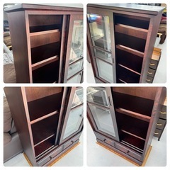 【美品‼️】高級民芸家具 旭川 90cm幅キャビネット 書棚 本棚 カバ材 美品‼️】高級民芸家具 旭川 90cm幅キャビネット 書棚 本棚 多目的棚