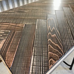 懐かしい！【木工屋の学校机】勉強机　テーブル　ヘリンボーン天板　つや消し黒