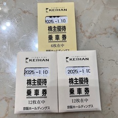 京阪電車の株主優待の乗車券30枚です。