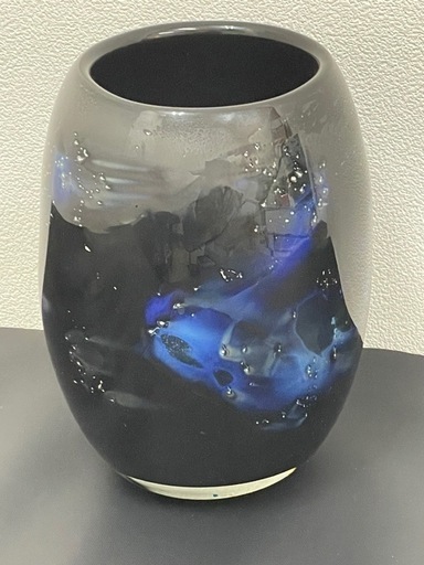 琉球ガラス/末吉清一　星空　銀河風　壺　箱付き　高さ：約25㎝ｘ口：約11㎝（円周）♯22826