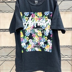 ステューシー　stussy プリントTシャツ　フラワー　ブラック