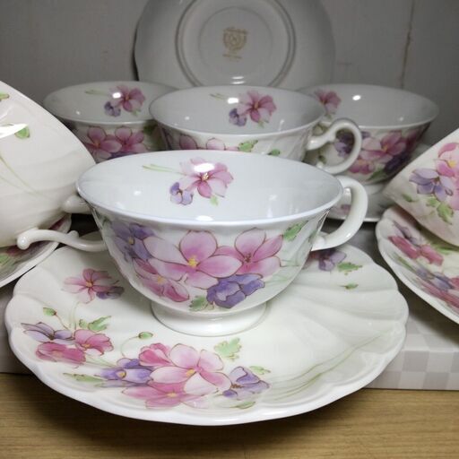 食器 美品 ノリタケ スタジオコレクション9849 カップ\u0026ソーサー 6客セット ボーンチャイナ 日本陶器 洋食器 花柄