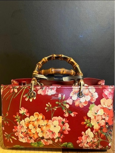 GUCCI  バンブー ブルームス 花柄 2WAY ショルダー ハンドバッグ 赤 ハンドバッグ  トートバッグ 本革 和装バッグ