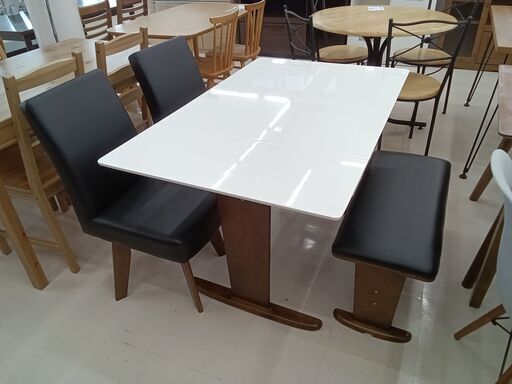 ★ジモティ割あり★  ダイニングテーブル4人用 伸長式 ホワイト×ブラック×ブラウン W120.6×D75.5×H70.5 クリーニング済み TC4956