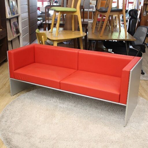 847)【美品】Cassina ixc. カッシーナイクスシー AIR FRAMEエアーフレーム 3人掛ソファ レザー 赤