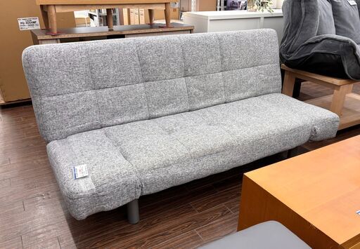 札幌 東区 ニトリ ソファベッド マークスAM (約)幅183×奥行100×高さ85cm セミダブル幅110cm 2～3人がけ ファブリック生地 背もたれ・ひじ掛け角度調節 グレー 家具 リビング ワンルーム シミ汚れあり