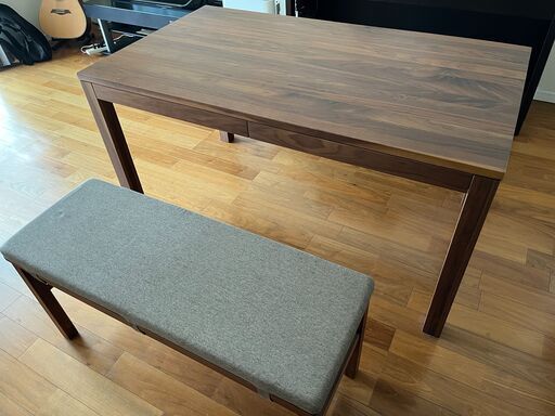 【無印良品】木製テーブル引出付・木製ベンチ