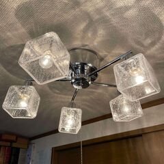 【美品】ガラス５灯シャンデリア