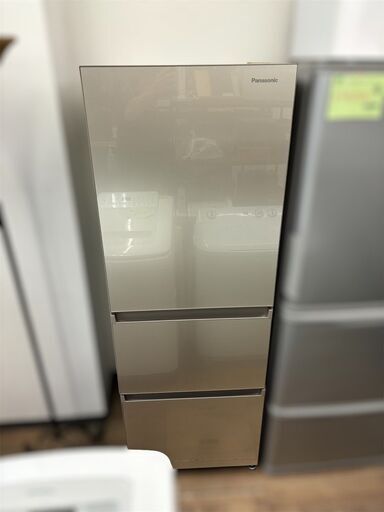 【レガストック江東店】パナソニック 冷蔵庫 幅59cm 335L サテンゴールド NR-C344GC-N 3ドア 右開き 野菜室が真ん中 フルフラットガラスドア 2024年製