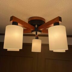 【美品】木調５灯シーリングライト