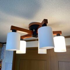 【美品】木調５灯シーリングライト